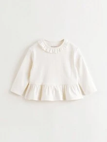 MARC&JANIE 年轻女孩可爱花朵蕾丝领长袖打底保暖 T 恤，秋冬 - 米色 - 查看 5