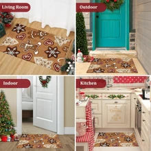 1pc Christmas Series Cartoon Gingerbread Man Print Faux Wool Kitchen Mat, TPR Anti-Slip Bottom Bathroom Mat, Home Decor, Kitchen Decor, Christmas Decor, Christmas Decoration