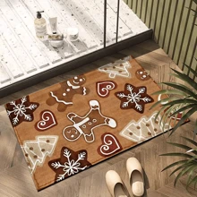 1pc Christmas Series Cartoon Gingerbread Man Print Faux Wool Kitchen Mat, TPR Anti-Slip Bottom Bathroom Mat, Home Decor, Kitchen Decor, Christmas Decor, Christmas Decoration