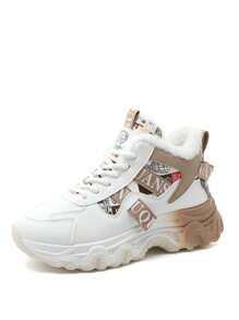 Women's Winter Thermal Lined 2024 New Korean Version Students All-Match Warm High-Top Boots, Thick Sole Increase Height Casual Sneakers