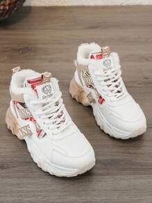 Women's Winter Thermal Lined 2024 New Korean Version Students All-Match Warm High-Top Boots, Thick Sole Increase Height Casual Sneakers