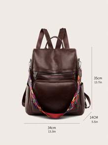 Backpack 2024 Women's Bag LARGE School Work Travel Synthetic Leather - 咖啡棕 - 查看 3
