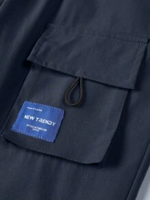 2pcs Tween Boy Casual Drawstring Cargo Pants, Fashion Streetwear, Spring Autumn Summer - Navy Blue - View 5