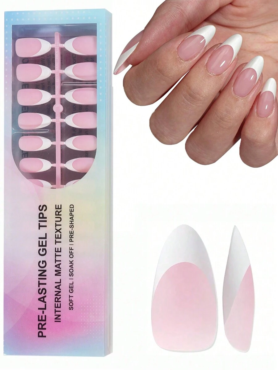 150 片法式凝胶指甲油贴纸，杏仁粉粉色中号，15 种尺寸，3 合 1 指甲贴，耐用假指甲，适用于 DIY 按压式指甲，美甲用品 - 粉色 - 查看 1
