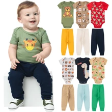 6 Piece Kit Boy's Bodysuit SHORT SLEEVES AND PANTS 100% Cotton Baby Clothes - Màu xanh lam - Xem 1