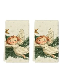 2pcs Christmas Little Angel Kitchen Decorative Towels, Bathroom Hand Towels, Dish Towels, Kitchen Table Decor, Seasonal Home Kitchen Bath Towels, Indoor Outdoor Party Supplies, Room Decorations, Suitable For Home Kitchen Decor And Christmas Decoration - Multicolor - View 7