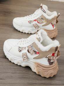 Women's Winter Thermal Lined 2024 New Korean Version Students All-Match Warm High-Top Boots, Thick Sole Increase Height Casual Sneakers