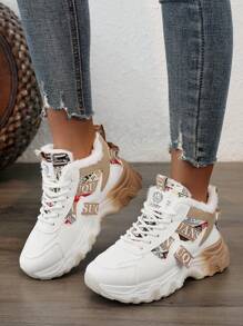 Women's Winter Thermal Lined 2024 New Korean Version Students All-Match Warm High-Top Boots, Thick Sole Increase Height Casual Sneakers