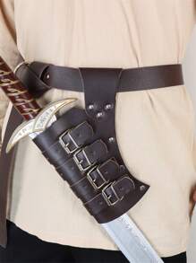 2 Piezas de Cinturón Medieval de PU, Portaespadas Vikingo de Caballero, Portaespadas Ajustable, Accesorios de Disfraz de Guerrero para Halloween (Espada no incluida)