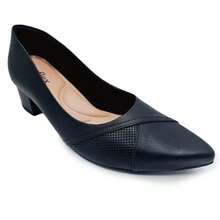 Usaflex Leather Pointed Toe Block Heel Pump Shoe - màu đen - Xem 5