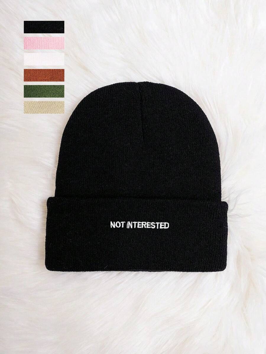1 件 Y2K 风格男女通用“不感兴趣”针织帽，温暖时尚，适合秋冬季户外活动和街头派对