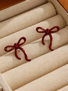 MESTILO 1 Pair Metal Red Bow Stud Earrings, Suitable For Women's Daily Wear, Christmas Valentines,Mom,Mother,Mother's Day,Gift - Red - View 10