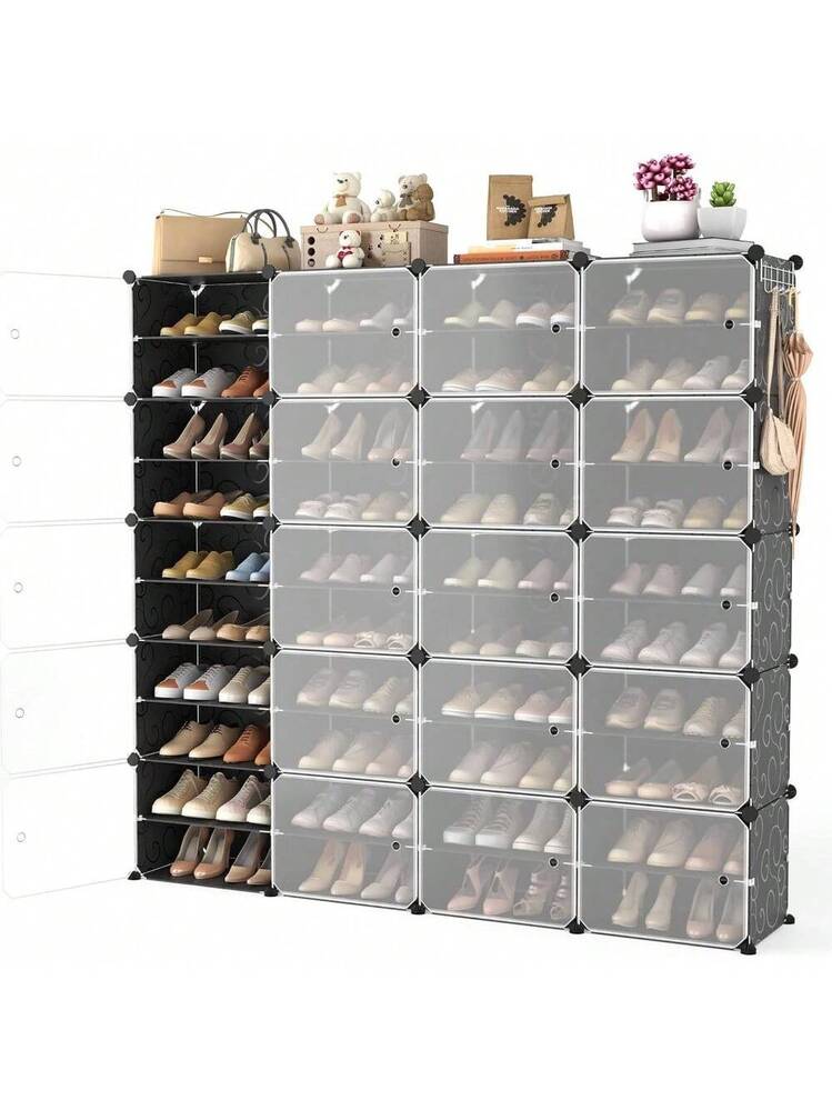 Portable Shoe Rack Organizer With Door, 48 Pairs Shoe Storage