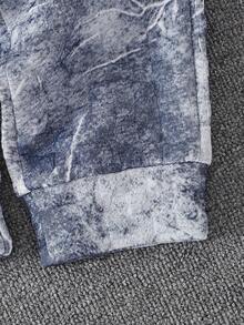 2 件装年轻男孩裂纹字母刺绣连帽夹克和抽绳裤套装，秋冬 - 藍色 - 查看 8