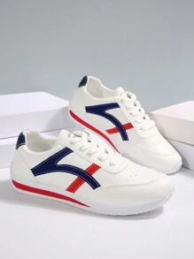 Damen Farbblock Schnürsneaker, modische, leichte, bequeme Slip-On Flache Schuhe