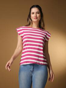 Summer Striped Sleeveless Blouse - Hồng - Xem 1