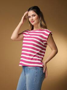 Summer Striped Sleeveless Blouse - Hồng - Xem 2