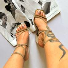 Women's Gold Sandal With Rhinestones - 9CM - Dorado - Ver 2