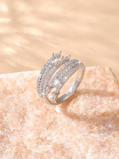 1 件女士珠宝方晶锆石装饰小众戒指