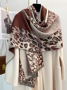 FADZOYLE 1 chiếc khăn choàng Jacquard họa tiết da báo cho nữ, khăn choàng nghệ thuật cho nữ, khăn choàng Poncho dài, khăn choàng quấn, khăn choàng lưới lớn giữ ấm mùa đông, khăn choàng lớn, bộ sưu tập thời trang mới thanh lịch, quà tặng cô dâu, phù dâu, khăn choàng du lịch - khăn quàng cổ - Xem 8