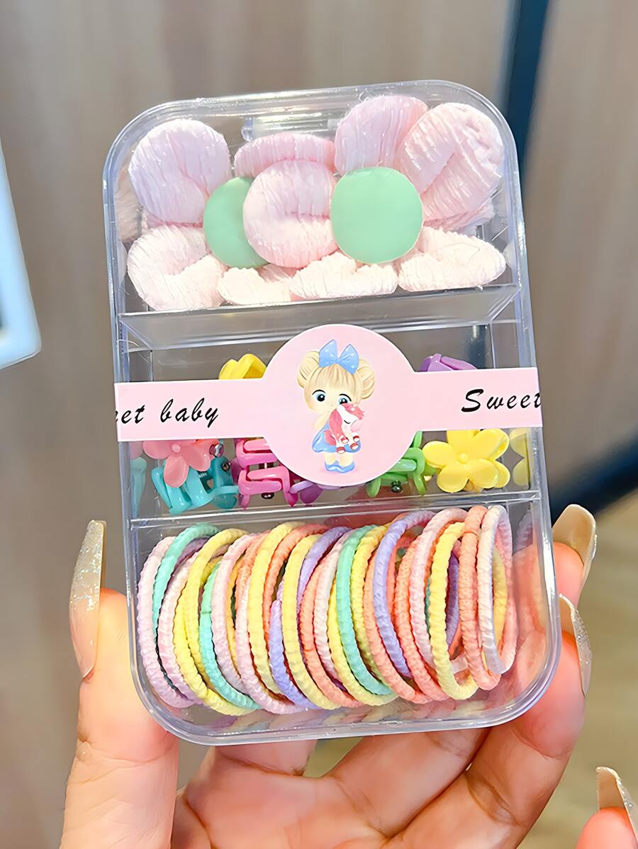 1box/Set ABS, Fabric, Nylon Flower Hair Scrunchies & Hair Clips Set, Cute Hair Accessories Gift For Girls And Teenagers, Suitable For Holiday, Birthday Party