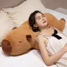 1 pieza Lindo peluche de capibara de felpa animal de peluche almohada larga para dormir de los niños cojín de respaldo - Marrón - Ver 4