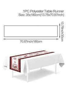 1pc Christmas Table Runner, Solid Color Christmas Tree, Black & Red Plaid Border, Red Mini Car & 3 Gnomes Graphic Theme, "Merry Christmas", Made Of Polyester Fabric, For Winter Holiday Family Party, Restaurant & Living Room Table Decor - Multicolor - View 3