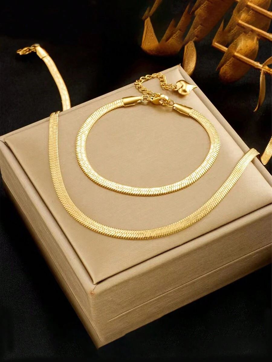 2入組/套簡約經典316不鏽鋼刀片吊墜項鍊及手鍊珠寶套裝，適用於女性DIY珠寶製作，適合日常穿著 - 項鍊+手鍊 - 查看 1