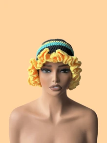 1 件女士手工钩编荷叶边针织贝雷帽，成人软边钟形帽，轻质镂空蕾丝无檐小便帽，有弹性，Y2K 风格，适合日常穿着、摄影、聚会、野餐、户外活动，保暖、防风、保暖耳朵、圣诞节