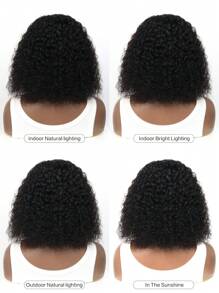 短卷发波波头假发，真人发质，T 型分卷发波波头假发，真人发质，180% 密度，深卷发，原生真人发质，预拔，湿发波浪，无胶透明侧分蕾丝前片，女士自然发际线