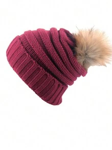 1pc Unisex Y2K Style Fashionable Solid Color Pom Pom Knit Beanie Hat, Suitable For Street, Party, Autumn Winter Outdoor, Warm