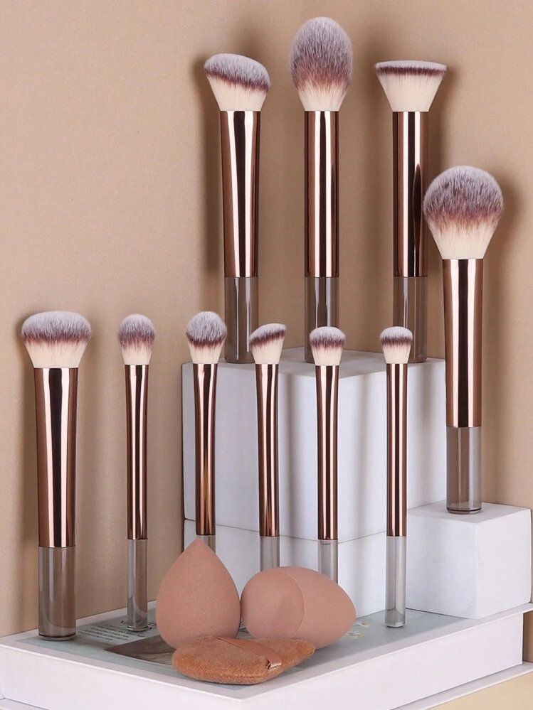 15pcs Makeup Brush Set, Including Powder Brush, Blush Brush, Highlighter Brush, Eyeshadow Brush, Lash Brush, Eyeliner Brush, Angled Makeup Sponge, Round Makeup Sponge, Round Powder Puff, Triangle Powder Puff, Triangle Makeup Sponge For Powder, Liquid Foundation Mixing, Beauty Makeup Tools,Brush Set,Makeup Brush Kit,Make Up Brush Set,Make Up Set Complete,Makeup Brush Set,Complete Makeup Kit,Brush Kit,Brushes Makeup Set,Makeup Gift Set,Set - Coffee Brown - View 8