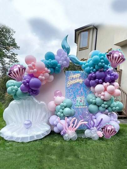 133pcs Mermaid Balloon Chain Set, Seaside Theme Party Birthday Decoration Supply