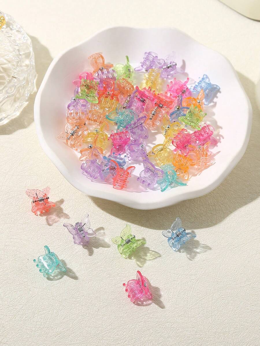 50入組各種顏色的迷你蝴蝶髮夾，適用於不同的編織髮型（隨機顏色） - 彩色 - 查看 1