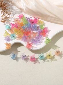 50入組各種顏色的迷你蝴蝶髮夾，適用於不同的編織髮型（隨機顏色） - 彩色 - 查看 2