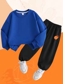 Tween Boy 篮球梦幻元素卫衣 圆领卫衣 男童休闲舒适秋冬时尚 - 彩色 - 查看 2