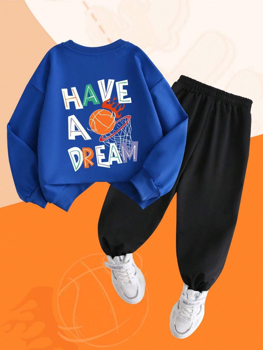 Tween Boy 篮球梦幻元素卫衣 圆领卫衣 男童休闲舒适秋冬时尚 - 彩色 - 查看 1