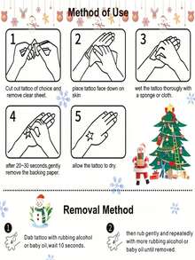 Temporary Christmas Tattoo - Waterproof Washable Face Stickers With Santa Claus, Reindeer, Trees And Candy - Multicolor - View 10