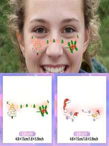 Temporary Christmas Tattoo - Waterproof Washable Face Stickers With Santa Claus, Reindeer, Trees And Candy - Multicolor - View 8