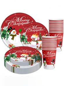 1 件圣诞礼物派对餐具套装 - 雪人主题纸盘和杯子，用于庆祝圣诞礼物假期，适合 1-10 人的家庭、派对和聚会 - 易于清洁和重复使用 - 非常适合圣诞礼物、感恩节和新年聚会（10 件装） - 彩色 - 查看 4