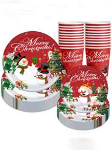 1 件圣诞礼物派对餐具套装 - 雪人主题纸盘和杯子，用于庆祝圣诞礼物假期，适合 1-10 人的家庭、派对和聚会 - 易于清洁和重复使用 - 非常适合圣诞礼物、感恩节和新年聚会（10 件装） - 彩色 - 查看 5