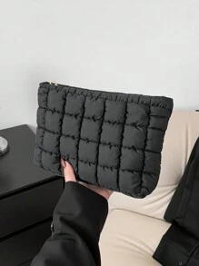 时尚多功能弹力锁边绣花线格子化妆包休闲手拿包保暖羽绒迷你包时尚多功能绗缝绣花格子化妆包，休闲手拿包，保暖袋，返校背包，旅行沙滩度假收纳袋，旅行收纳袋，化妆包，化妆袋，度假收纳袋 - 彩色 - 查看 8