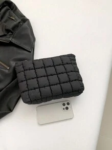 时尚多功能弹力锁边绣花线格子化妆包休闲手拿包保暖羽绒迷你包时尚多功能绗缝绣花格子化妆包，休闲手拿包，保暖袋，返校背包，旅行沙滩度假收纳袋，旅行收纳袋，化妆包，化妆袋，度假收纳袋 - 彩色 - 查看 5