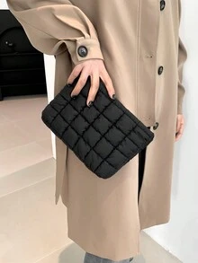 时尚多功能弹力锁边绣花线格子化妆包休闲手拿包保暖羽绒迷你包时尚多功能绗缝绣花格子化妆包，休闲手拿包，保暖袋，返校背包，旅行沙滩度假收纳袋，旅行收纳袋，化妆包，化妆袋，度假收纳袋 - 彩色 - 查看 3