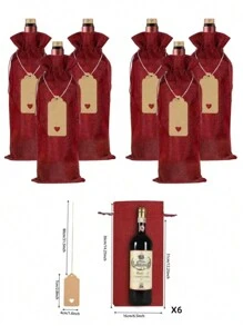 Set de 6/12 bolsas con cordón para botellas de vino, bolsas y etiquetas reutilizables para regalo, para decoración de fiesta de cumpleaños, boda, Navidad, Año Nuevo y suministros para fiestas
