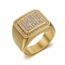 1pc New Hip Hop Style Titanium Steel Electroplated Rhinestone Square Ring, Personalized Statement Jewelry - Stainless Steel Accessories - View 15