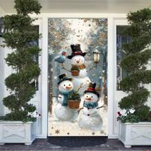圣诞快乐，雪人门框装饰 - 无需电源 - 户外家居室内使用 - 派对摄影背景 - 节日门框 - 派对横幅和背景，万圣节，万圣节装饰 - 彩色 - 查看 4