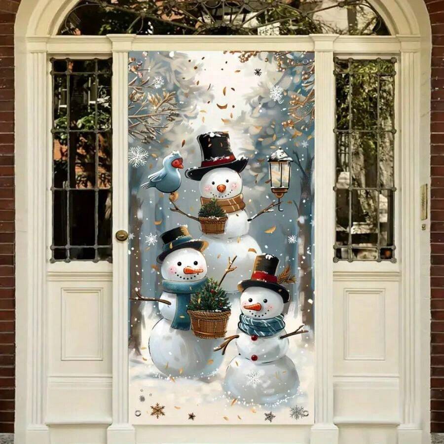 圣诞快乐，雪人门框装饰 - 无需电源 - 户外家居室内使用 - 派对摄影背景 - 节日门框 - 派对横幅和背景，万圣节，万圣节装饰 - 彩色 - 查看 1