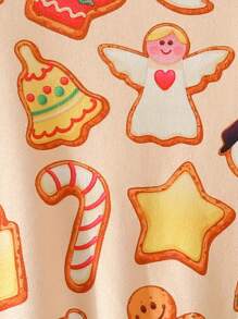 年轻女孩圣诞卡通姜饼长袖连衣裙，冬季和秋季日常节日休闲连衣裙，派对，作为礼物 - 彩色 - 查看 5