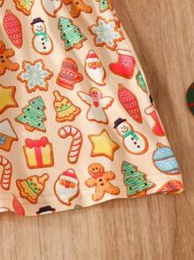 年轻女孩圣诞卡通姜饼长袖连衣裙，冬季和秋季日常节日休闲连衣裙，派对，作为礼物 - 彩色 - 查看 4